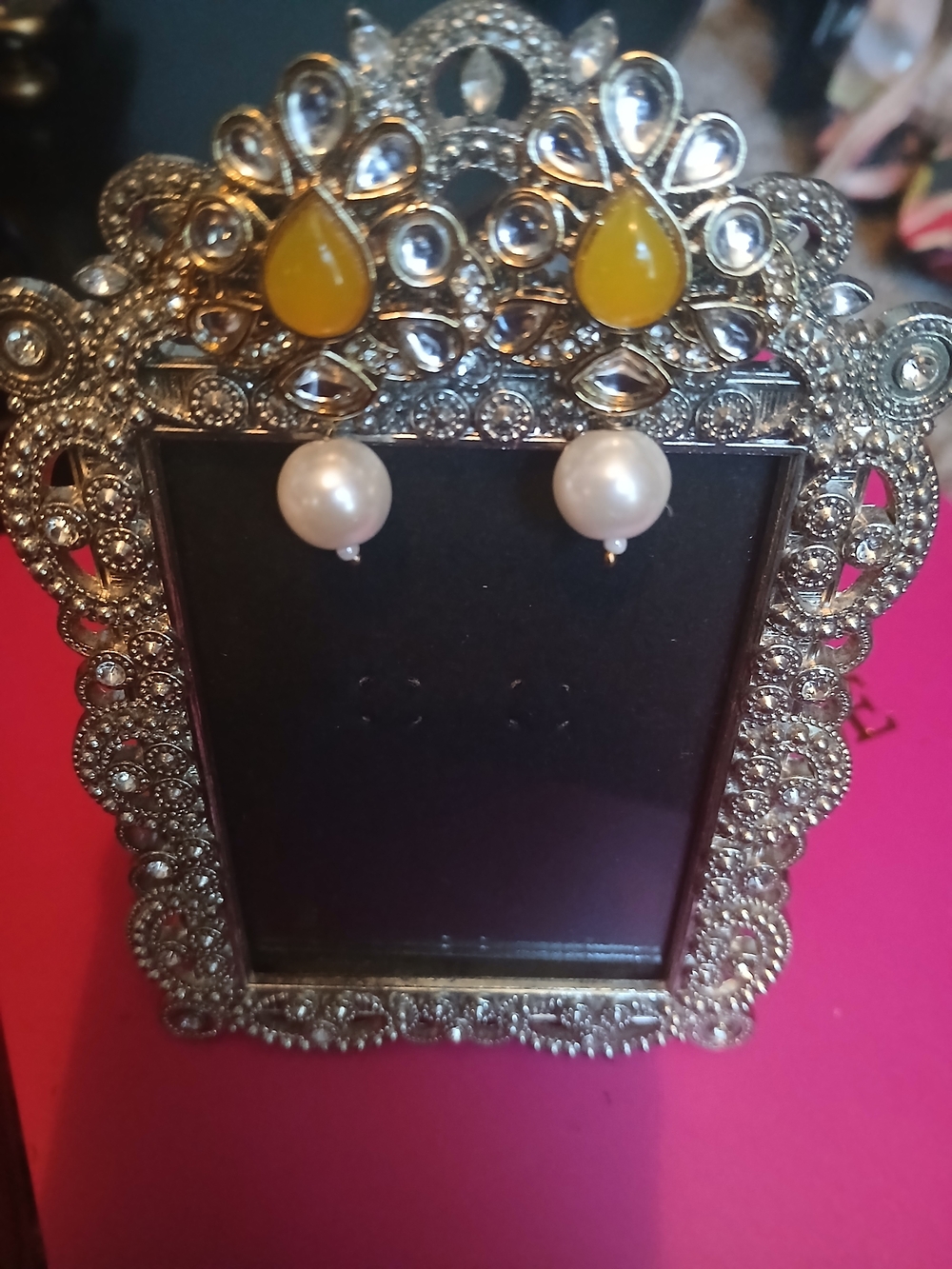 Yellow Teardrop and Pearl Drop Women's Earrings